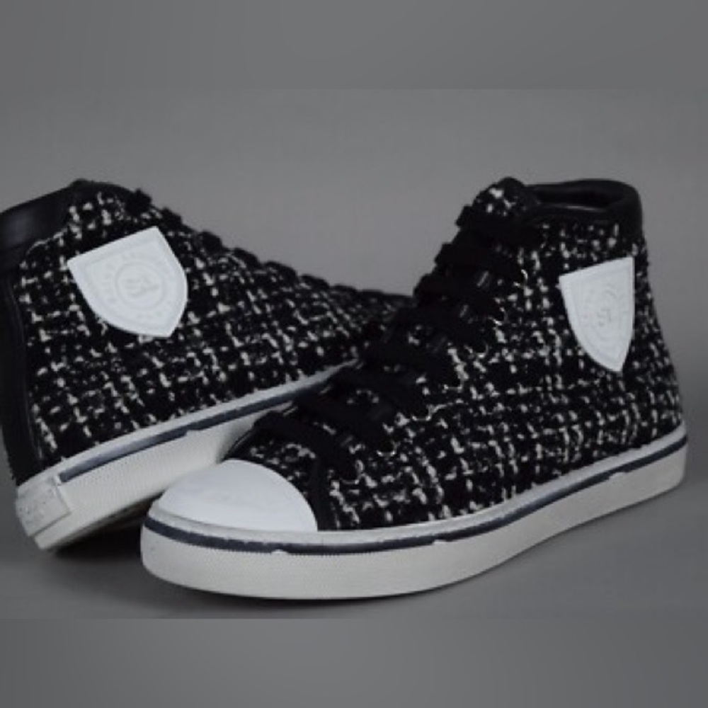 Saint Laurent Black and White Tweed Sneakers